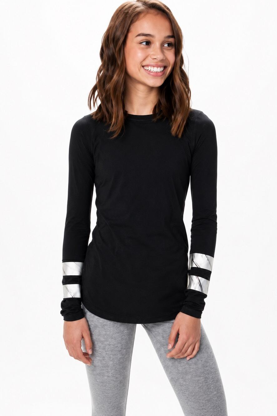 ivivva Calm to Energy Long Sleeve Top Black Pima Cotton Thumbholes Size 8